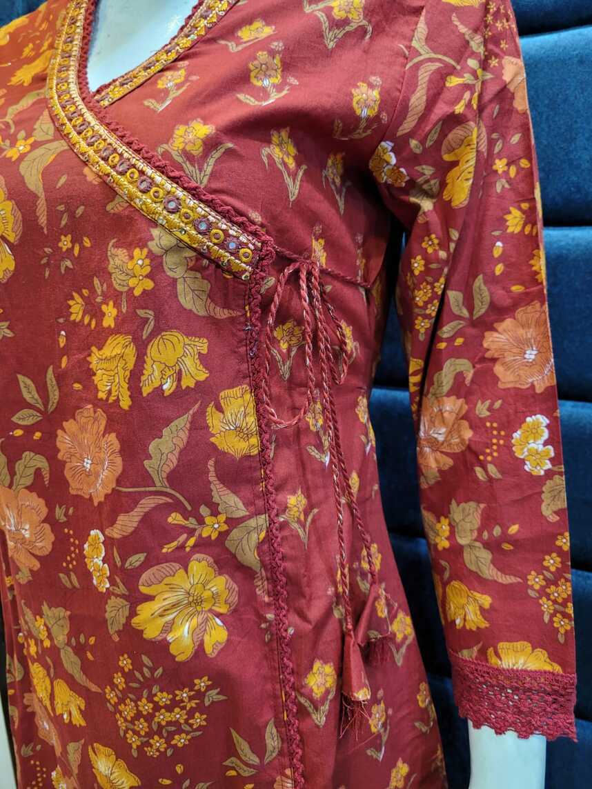 Angrakha pattern Kurti-Pant set - Image 3